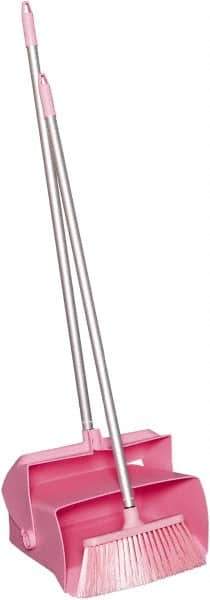 Remco - 14" Wide x 7-1/8" Deep x 47-1/2" High Upright Dustpan with Broom - Plastic Body, 37" Aluminum Handle, Pink - Apex Tool & Supply