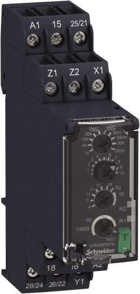 Schneider Electric - 6 Pin, 300 hr Delay, Multiple Range DPDT Time Delay Relay - 8 Contact Amp, 250 Volt, On Board Trimpot - Apex Tool & Supply