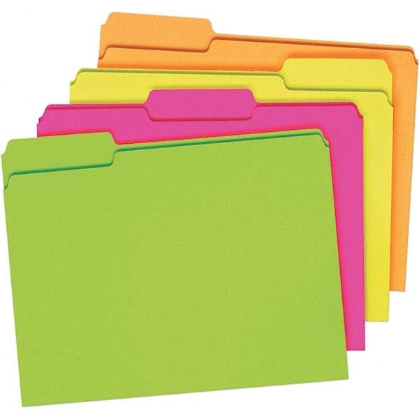 Pendaflex - 9-1/2 x 11-5/8", Letter Size, Assorted Glow, File Folders with Top Tab - 11 Point Stock, Assorted Tab Cut Location - Apex Tool & Supply