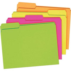 Pendaflex - 9-1/2 x 11-5/8", Letter Size, Assorted Glow, File Folders with Top Tab - 11 Point Stock, Assorted Tab Cut Location - Apex Tool & Supply