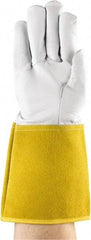 Ansell - Size L Unlined Goatskin/Cowhide Welding Glove - 13-3/4" OAL, Gauntlet Cuff, Straight Thumb, For TIG - Apex Tool & Supply
