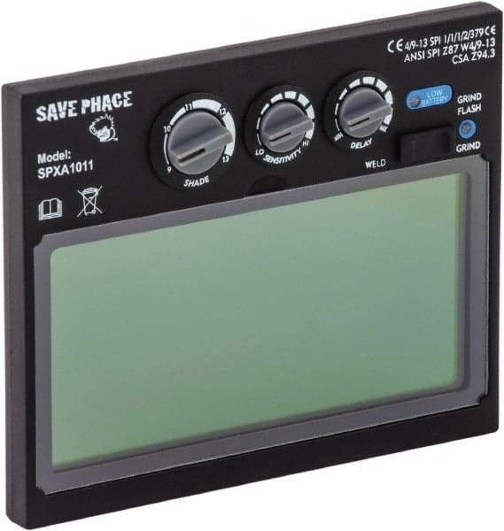 Save Phace - 3.82" Wide x 1.85" High, Lens Shade 4/9 to 13, Polycarbonate Auto-Darkening Filter - 1/4" Thick, Green, Inside Mount - Apex Tool & Supply