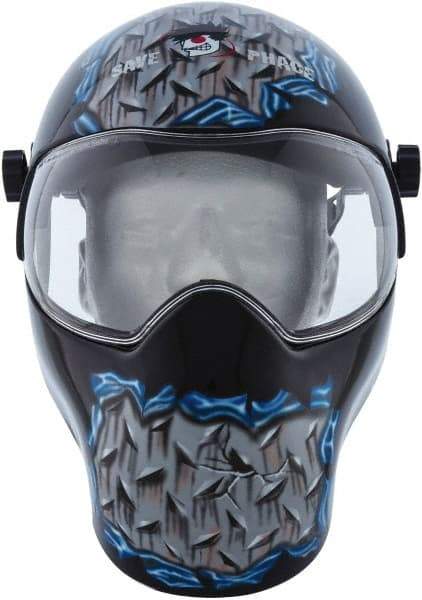 Save Phace - 11" Window Width x 3-3/4" Window Height, Fixed Shade Lens, Fixed Front Welding Helmet - Grey/Black/Blue, Nylon Clear Lens - Apex Tool & Supply
