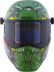 Save Phace - 3.82" Window Width x 1.85" Window Height, 4, 9 to 13 Shade Auto-Darkening Lens, Fixed Front Welding Helmet - Green/Blue/Yellow/Red, Nylon Green Lens - Apex Tool & Supply