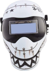 Save Phace - 4-1/4" Window Width x 2" Window Height, 4, 9 to 13 Shade Auto-Darkening Lens, Fixed Front Welding Helmet - Black/White, Nylon Green Lens - Apex Tool & Supply