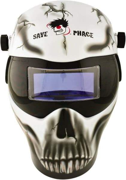 Save Phace - 3.62" Window Width x 1.42" Window Height, 3 to 10 Shade Auto-Darkening Lens, Fixed Front Welding Helmet - Black/White/Gray, Nylon Green Lens - Apex Tool & Supply