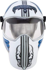 Save Phace - 11" Window Width x 3-3/4" Window Height, 10 Shade Fixed Shade Lens, Fixed Front Welding Helmet - White/Blue/Grey, Nylon Green Lens - Apex Tool & Supply