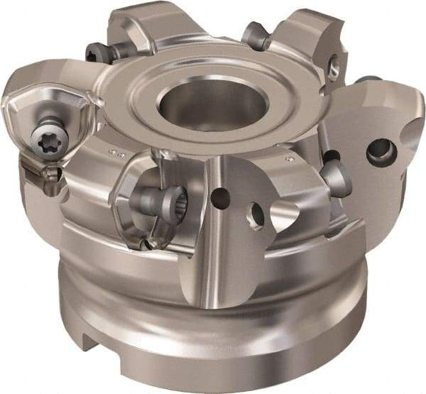 Seco - 6 Inserts, 48.8mm Cutter Diam, 1.8mm Max Depth of Cut, Indexable High-Feed Face Mill - 3/4" Arbor Hole Diam, 8.15mm Keyway Width, 40mm High, R220.21 Toolholder, 218.21-230 Inserts, Series High Feed 6 - Apex Tool & Supply