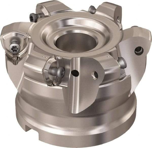 Seco - 6 Inserts, 61.7mm Cutter Diam, 1.8mm Max Depth of Cut, Indexable High-Feed Face Mill - 1" Arbor Hole Diam, 9.7mm Keyway Width, 50mm High, R220.21 Toolholder, 218.21-230 Inserts, Series High Feed 6 - Apex Tool & Supply