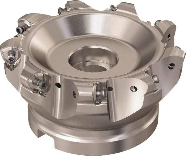 Seco - 9 Inserts, 110.2mm Cutter Diam, 1.8mm Max Depth of Cut, Indexable High-Feed Face Mill - 40mm Arbor Hole Diam, 16.4mm Keyway Width, 63mm High, R220.21 Toolholder, 218.21-230 Inserts, Series High Feed 6 - Apex Tool & Supply