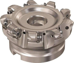 Seco - 9 Inserts, 85.6mm Cutter Diam, 1.8mm Max Depth of Cut, Indexable High-Feed Face Mill - 32mm Arbor Hole Diam, 14.4mm Keyway Width, 50mm High, R220.21 Toolholder, 218.21-230 Inserts, Series High Feed 6 - Apex Tool & Supply