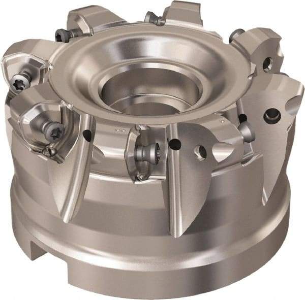 Seco - 8 Inserts, 69.6mm Cutter Diam, 1.8mm Max Depth of Cut, Indexable High-Feed Face Mill - 32mm Arbor Hole Diam, 14.4mm Keyway Width, 50mm High, R220.21 Toolholder, 218.21-230 Inserts, Series High Feed 6 - Apex Tool & Supply