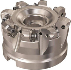 Seco - 8 Inserts, 69.6mm Cutter Diam, 1.8mm Max Depth of Cut, Indexable High-Feed Face Mill - 32mm Arbor Hole Diam, 14.4mm Keyway Width, 50mm High, R220.21 Toolholder, 218.21-230 Inserts, Series High Feed 6 - Apex Tool & Supply