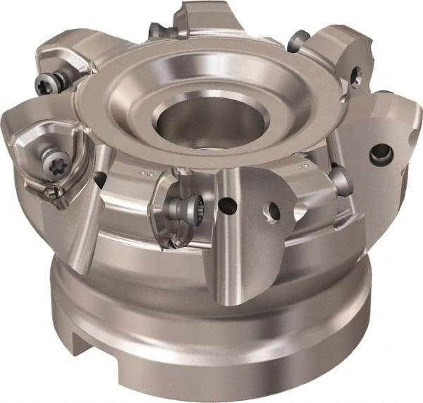 Seco - 7 Inserts, 65.6mm Cutter Diam, 1.8mm Max Depth of Cut, Indexable High-Feed Face Mill - 27mm Arbor Hole Diam, 12.4mm Keyway Width, 50mm High, R220.21 Toolholder, 218.21-230 Inserts, Series High Feed 6 - Apex Tool & Supply