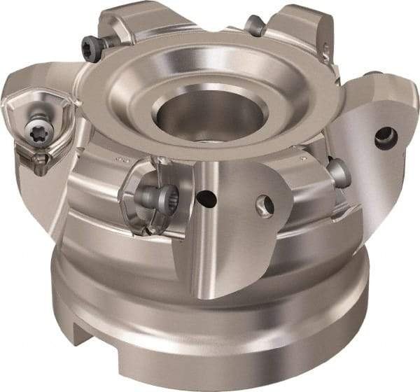 Seco - 6 Inserts, 65.6mm Cutter Diam, 1.8mm Max Depth of Cut, Indexable High-Feed Face Mill - 27mm Arbor Hole Diam, 12.4mm Keyway Width, 50mm High, R220.21 Toolholder, 218.21-230 Inserts, Series High Feed 6 - Apex Tool & Supply