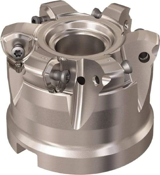 Seco - 6 Inserts, 51.3mm Cutter Diam, 1.8mm Max Depth of Cut, Indexable High-Feed Face Mill - 27mm Arbor Hole Diam, 12.4mm Keyway Width, 50mm High, R220.21 Toolholder, 218.21-230 Inserts, Series High Feed 6 - Apex Tool & Supply