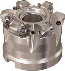 Seco - 6 Inserts, 51.3mm Cutter Diam, 1.8mm Max Depth of Cut, Indexable High-Feed Face Mill - 27mm Arbor Hole Diam, 12.4mm Keyway Width, 50mm High, R220.21 Toolholder, 218.21-230 Inserts, Series High Feed 6 - Apex Tool & Supply