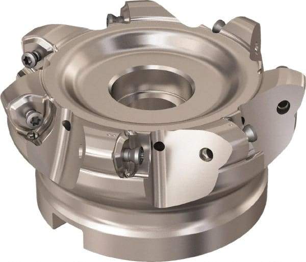 Seco - 7 Inserts, 85.6mm Cutter Diam, 1.8mm Max Depth of Cut, Indexable High-Feed Face Mill - 32mm Arbor Hole Diam, 14.4mm Keyway Width, 50mm High, R220.21 Toolholder, 218.21-230 Inserts, Series High Feed 6 - Apex Tool & Supply