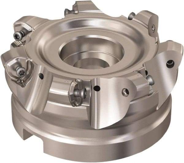 Seco - 7 Inserts, 87.2mm Cutter Diam, 1.8mm Max Depth of Cut, Indexable High-Feed Face Mill - 1-1/2" Arbor Hole Diam, 16mm Keyway Width, 50mm High, R220.21 Toolholder, 218.21-230 Inserts, Series High Feed 6 - Apex Tool & Supply