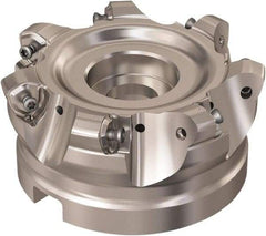 Seco - 7 Inserts, 87.2mm Cutter Diam, 1.8mm Max Depth of Cut, Indexable High-Feed Face Mill - 1-1/2" Arbor Hole Diam, 16mm Keyway Width, 50mm High, R220.21 Toolholder, 218.21-230 Inserts, Series High Feed 6 - Apex Tool & Supply