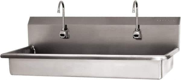 SANI-LAV - 45" Long x 16-1/2" Wide Inside, 1 Compartment, Grade 304 Stainless Steel (2) Person ADA Wash-Station with Electronic Faucet - 16 Gauge, 48" Long x 20" Wide x 21-1/2" High Outside, 5-1/2" Deep - Apex Tool & Supply