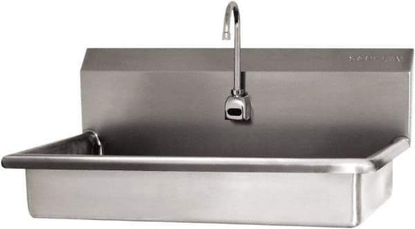SANI-LAV - 27" Long x 16-1/2" Wide Inside, 1 Compartment, Grade 304 Stainless Steel (2) Person ADA Wash-Station with Electronic Faucet - 16 Gauge, 30" Long x 20" Wide x 21-1/2" High Outside, 5-1/2" Deep - Apex Tool & Supply