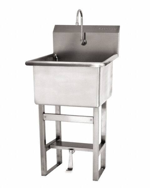 SANI-LAV - 24" Long x 24" Wide Inside, 1 Compartment, Grade 304 Stainless Steel Utility Sink Double Foot Pedal Valve - 14 Gauge, 27" Long x 27-1/2" Wide x 48" High Outside, 12" Deep - Apex Tool & Supply