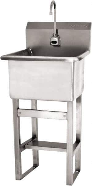 SANI-LAV - 18" Long x 18" Wide Inside, 1 Compartment, Grade 304 Stainless Steel Utility Sink - 14 Gauge, 21" Long x 20-1/2" Wide x 48" High Outside, 12" Deep - Apex Tool & Supply