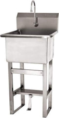 SANI-LAV - 18" Long x 18" Wide Inside, 1 Compartment, Grade 304 Stainless Steel Utility Sink Single Foot Pedal Valve - 14 Gauge, 21" Long x 20-1/2" Wide x 48" High Outside, 12" Deep - Apex Tool & Supply