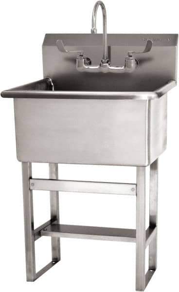 SANI-LAV - 22" Long x 16" Wide Inside, 1 Compartment, Grade 304 Stainless Steel Hand Sink Floor Mount Manual Faucet - 14 Gauge, 25" Long x 19-1/2" Wide x 46-1/2" High Outside, 10-1/2" Deep - Apex Tool & Supply