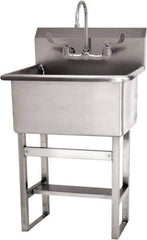 SANI-LAV - 22" Long x 16" Wide Inside, 1 Compartment, Grade 304 Stainless Steel Hand Sink Floor Mount Manual Faucet - 14 Gauge, 25" Long x 19-1/2" Wide x 46-1/2" High Outside, 10-1/2" Deep - Apex Tool & Supply