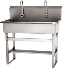 SANI-LAV - 37" Long x 16-1/2" Wide Inside, 1 Compartment, Grade 304 Stainless Steel (3) Person Wash-Station with Electronic Faucet - 16 Gauge, 40" Long x 20" Wide x 45" High Outside, 8" Deep - Apex Tool & Supply