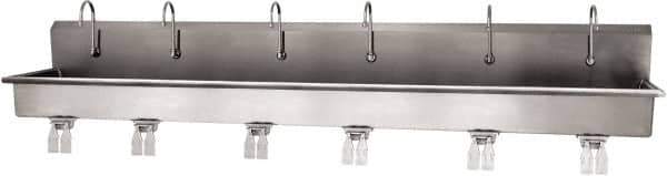 SANI-LAV - 117" Long x 16-1/2" Wide Inside, 1 Compartment, Grade 304 Stainless Steel (6) Person Wash-Station with Double Foot Valves - 16 Gauge, 120" Long x 20" Wide x 18" High Outside, 8" Deep - Apex Tool & Supply