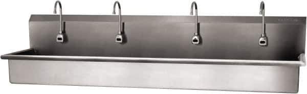 SANI-LAV - 77" Long x 16-1/2" Wide Inside, 1 Compartment, Grade 304 Stainless Steel (4) Person Wash-Station with Electronic Faucet - 16 Gauge, 80" Long x 20" Wide x 18" High Outside, 8" Deep - Apex Tool & Supply