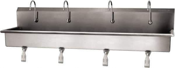 SANI-LAV - 77" Long x 16-1/2" Wide Inside, 1 Compartment, Grade 304 Stainless Steel (4) Person Wash-Station with Single Foot Valves - 16 Gauge, 80" Long x 20" Wide x 18" High Outside, 8" Deep - Apex Tool & Supply