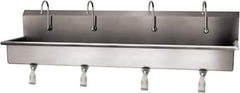 SANI-LAV - 77" Long x 16-1/2" Wide Inside, 1 Compartment, Grade 304 Stainless Steel (4) Person Wash-Station with Single Foot Valves - 16 Gauge, 80" Long x 20" Wide x 18" High Outside, 8" Deep - Apex Tool & Supply