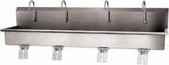 SANI-LAV - 77" Long x 16-1/2" Wide Inside, 1 Compartment, Grade 304 Stainless Steel (4) Person Wash-Station with Double Foot Valves - 16 Gauge, 80" Long x 20" Wide x 18" High Outside, 8" Deep - Apex Tool & Supply