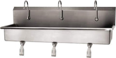 SANI-LAV - 57" Long x 16-1/2" Wide Inside, 1 Compartment, Grade 304 Stainless Steel (3) Person Wash-Station with Single Foot Valves - 16 Gauge, 60" Long x 20" Wide x 18" High Outside, 8" Deep - Apex Tool & Supply