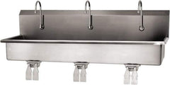 SANI-LAV - 57" Long x 16-1/2" Wide Inside, 1 Compartment, Grade 304 Stainless Steel (3) Person Wash-Station with Double Foot Valves - 16 Gauge, 60" Long x 20" Wide x 18" High Outside, 8" Deep - Apex Tool & Supply