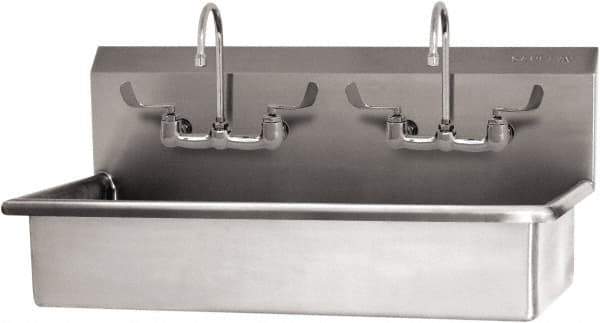 SANI-LAV - 37" Long x 16-1/2" Wide Inside, 1 Compartment, Grade 304 Stainless Steel (2) Person Wash-Station with Manual Faucet - 16 Gauge, 40" Long x 20" Wide x 18" High Outside, 8" Deep - Apex Tool & Supply