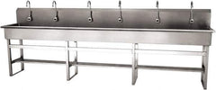 SANI-LAV - 117" Long x 16-1/2" Wide Inside, 1 Compartment, Grade 304 Stainless Steel (6) Person Wash-Station with Electronic Faucet - 16 Gauge, 120" Long x 20" Wide x 45" High Outside, 8" Deep - Apex Tool & Supply