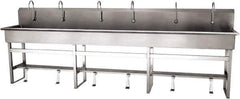 SANI-LAV - 117" Long x 16-1/2" Wide Inside, 1 Compartment, Grade 304 Stainless Steel (6) Person Wash-Station with Single Foot Valves - 16 Gauge, 120" Long x 20" Wide x 45" High Outside, 8" Deep - Apex Tool & Supply