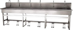 SANI-LAV - 117" Long x 16-1/2" Wide Inside, 1 Compartment, Grade 304 Stainless Steel (6) Person Wash-Station with Double Foot Valves - 16 Gauge, 120" Long x 20" Wide x 45" High Outside, 8" Deep - Apex Tool & Supply