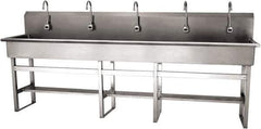 SANI-LAV - 97" Long x 16-1/2" Wide Inside, 1 Compartment, Grade 304 Stainless Steel (5) Person Wash-Station with Electronic Faucet - 16 Gauge, 100" Long x 20" Wide x 45" High Outside, 8" Deep - Apex Tool & Supply