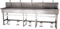SANI-LAV - 97" Long x 16-1/2" Wide Inside, 1 Compartment, Grade 304 Stainless Steel (5) Person Wash-Station with Double Foot Valves - 16 Gauge, 100" Long x 20" Wide x 45" High Outside, 8" Deep - Apex Tool & Supply