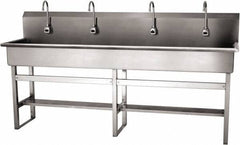SANI-LAV - 77" Long x 16-1/2" Wide Inside, 1 Compartment, Grade 304 Stainless Steel (4) Person Wash-Station with Electronic Faucet - 16 Gauge, 80" Long x 20" Wide x 45" High Outside, 8" Deep - Apex Tool & Supply