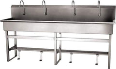 SANI-LAV - 77" Long x 16-1/2" Wide Inside, 1 Compartment, Grade 304 Stainless Steel (5) Person Wash-Station with Single Foot Valves - 16 Gauge, 80" Long x 20" Wide x 45" High Outside, 8" Deep - Apex Tool & Supply