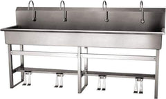 SANI-LAV - 77" Long x 16-1/2" Wide Inside, 1 Compartment, Grade 304 Stainless Steel (5) Person Wash-Station with Double Foot Valves - 16 Gauge, 80" Long x 20" Wide x 45" High Outside, 8" Deep - Apex Tool & Supply