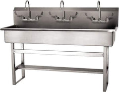 SANI-LAV - 57" Long x 16-1/2" Wide Inside, 1 Compartment, Grade 304 Stainless Steel (4) Person Wash-Station with Manual Faucet - 16 Gauge, 60" Long x 20" Wide x 45" High Outside, 8" Deep - Apex Tool & Supply