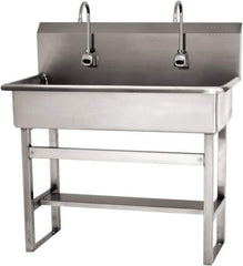 SANI-LAV - 37" Long x 16-1/2" Wide Inside, 1 Compartment, Grade 304 Stainless Steel (3) Person Wash-Station with Electronic Faucet - 16 Gauge, 40" Long x 20" Wide x 45" High Outside, 8" Deep - Apex Tool & Supply